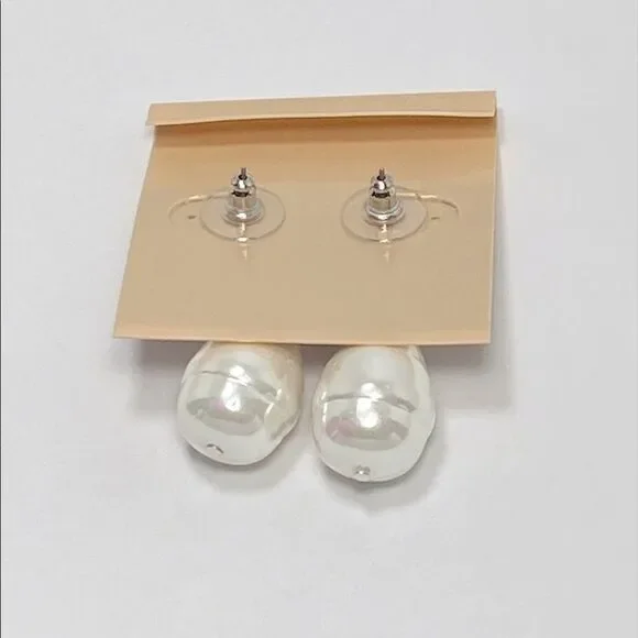 Kenneth Jay Lane White Pearl Drop Earrings with Rhinestone Studs - Picture 4 of 5